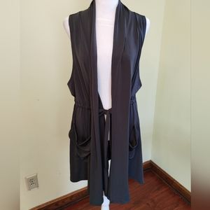 NWT Cabi Charcoal Gray Open Tie Waist Pocket Vest Cardigan Sleeveless Size L